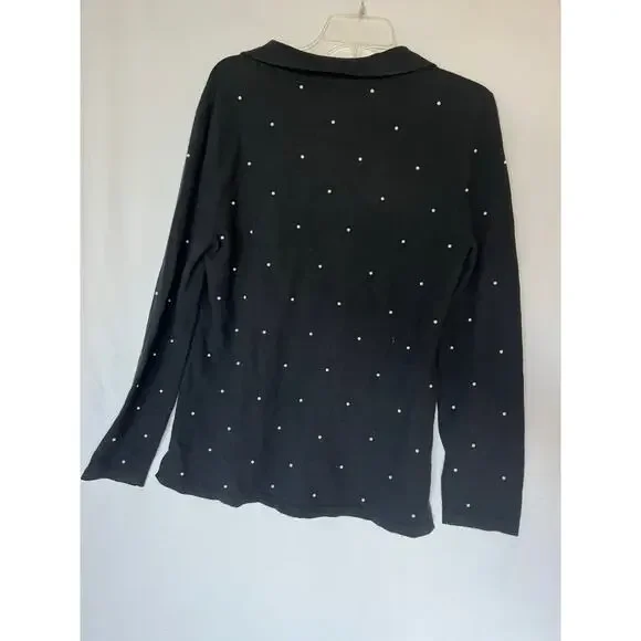 Jones New York Women's XL Black V-Neck Sweater Pearl Embellishments Wool Blend - Picture 2 of 6